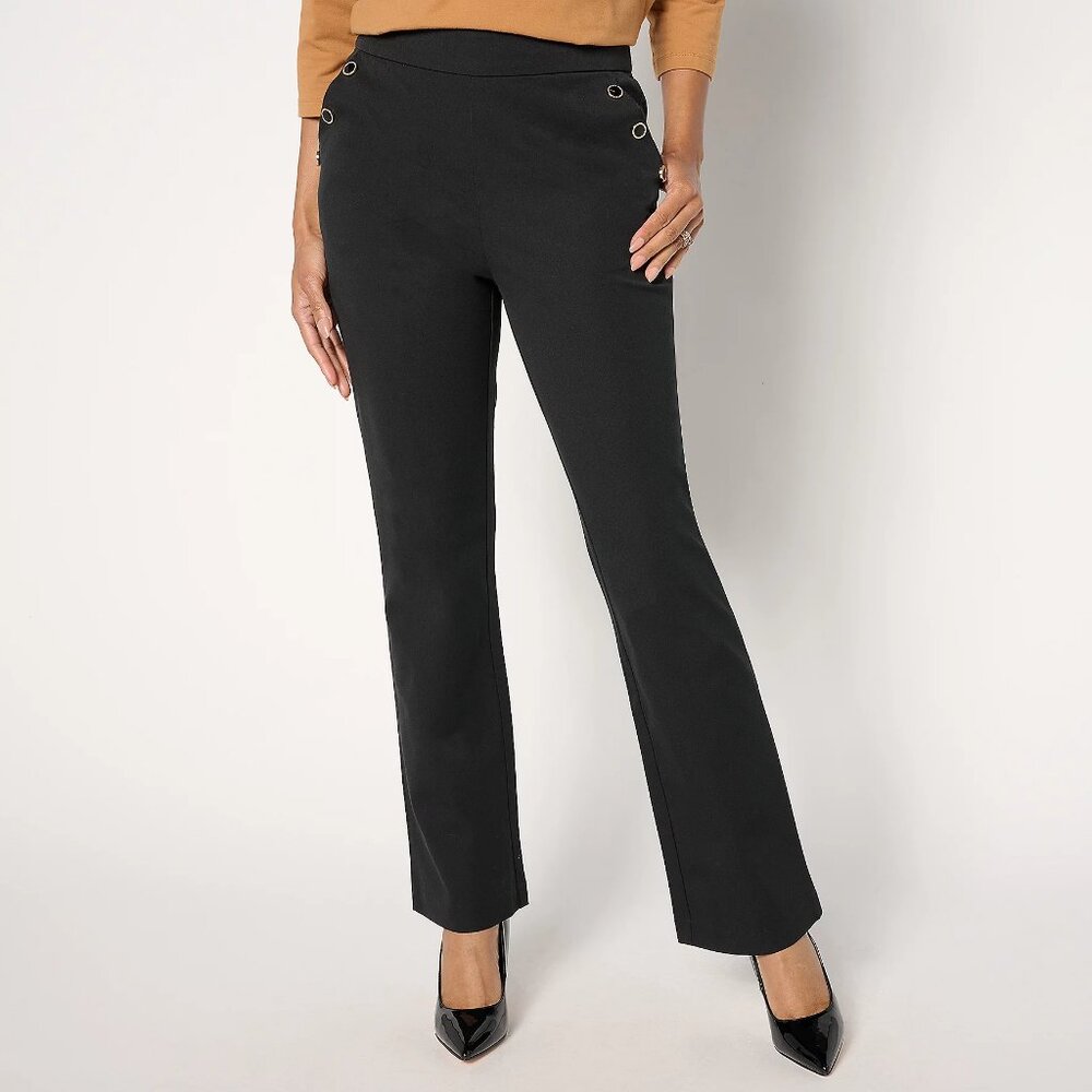 Isaac Mizrahi Regular 24/7 Stretch Bootcut Pants w/ Buttons - Black Sz 24W a6561